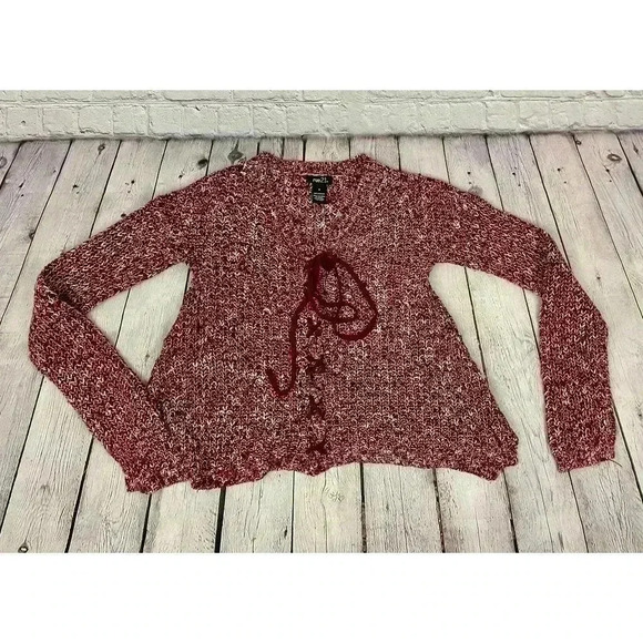 Rue 21 Red Pullover Sweater Small Knit Long Sleeve Ties Women's - Picture 13 of 14